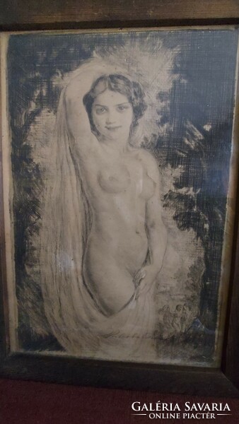 Nude picture of István Prihoda, etching (1891-1965) 40x26cm