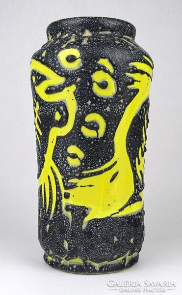 1P151 Retro formatervezett iparművészeti sárga szürke retro kerámia váza 24.5 cm