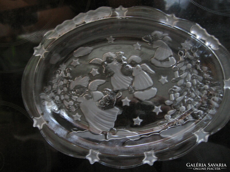 Mikasa Christmas tree, angel oval glass bowl