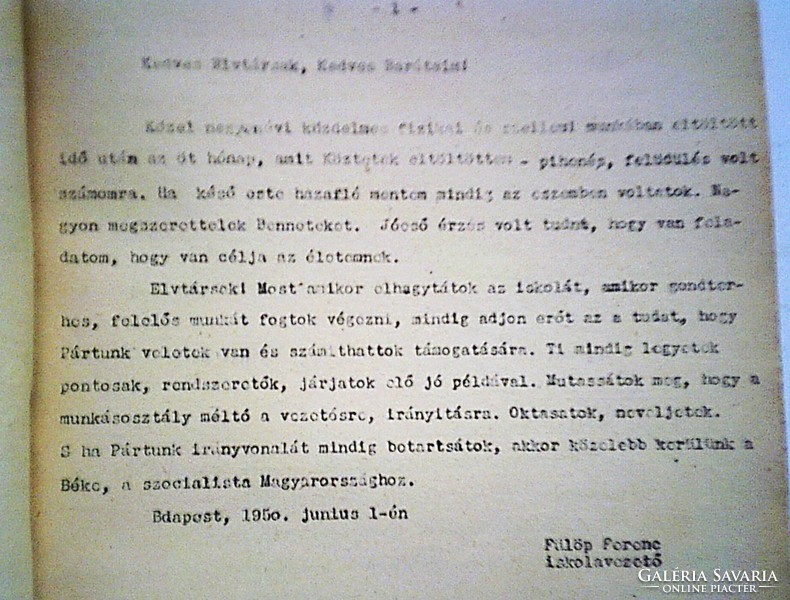 Állami Konzerv Mesterképző Iskola korabeli naplója (1949-50)