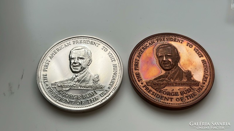 Commemorative coin of George Bush's visit to Hungary, set of 2 unc