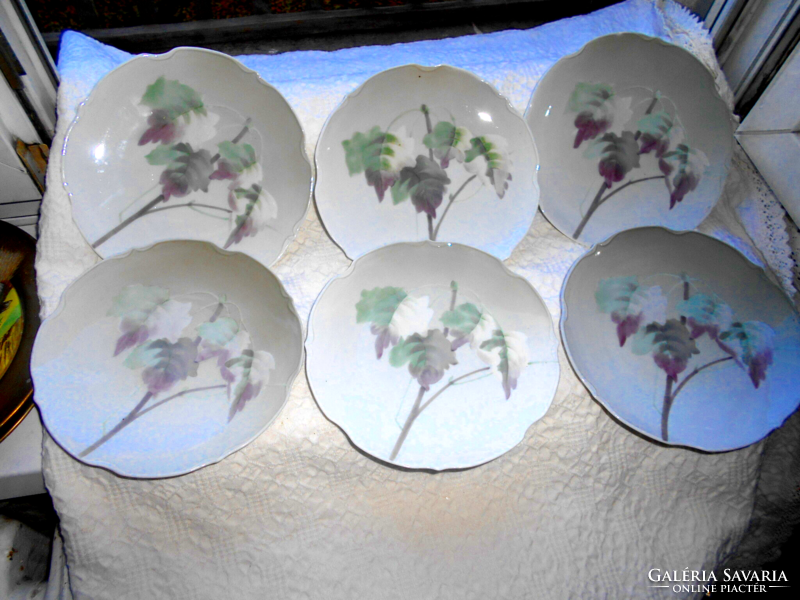 6 antique eichwald porcelain plates with a leafy branch pattern, 19 cm
