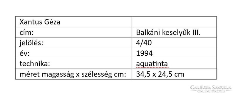 Xantus Géza, Balkáni keselyűk III. akvatinta, 34,5 x 24,5 cm
