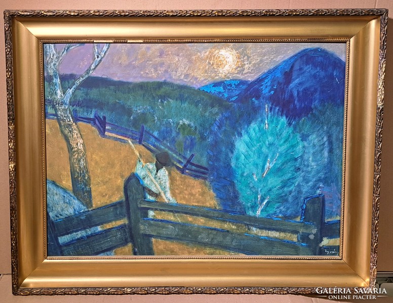 Lajos Ujváry (1925-2006): mountains (gallery oil painting) student of István Szőnyi - peasant life