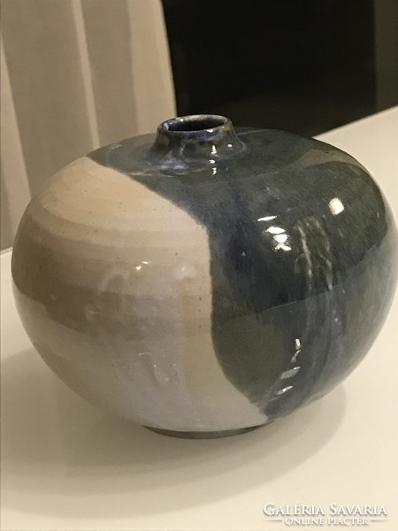 Ceramic vase of modern shape with earth tones, marked bm