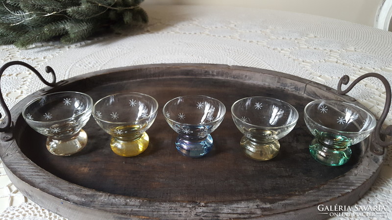 Set of 5 colored glass short drinks