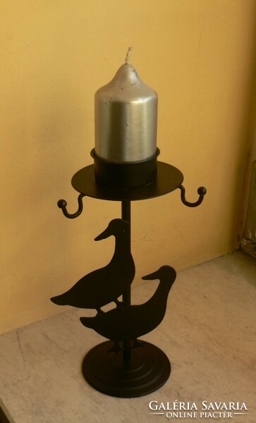 Goose wrought iron candlestick with candle
