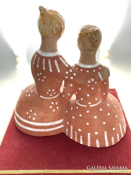 Anna Berkovits (1911-1986): mother with daughter, hand-painted glazed ceramic, marked, 21 cm high