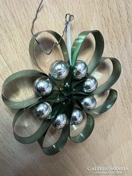 Old glass and foil green tapestry Christmas tree decoration