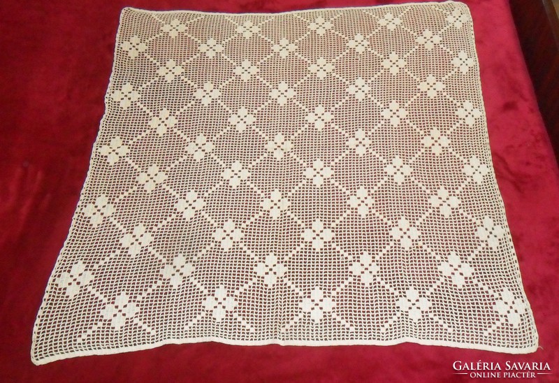 Old, hand-crocheted, lace tablecloth or for stained-glass door curtains. (84 X 84 cm)