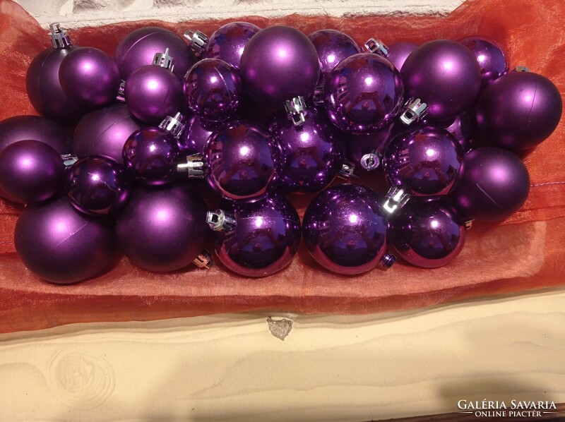 30 purple plastic ball ornaments, matte and shiny