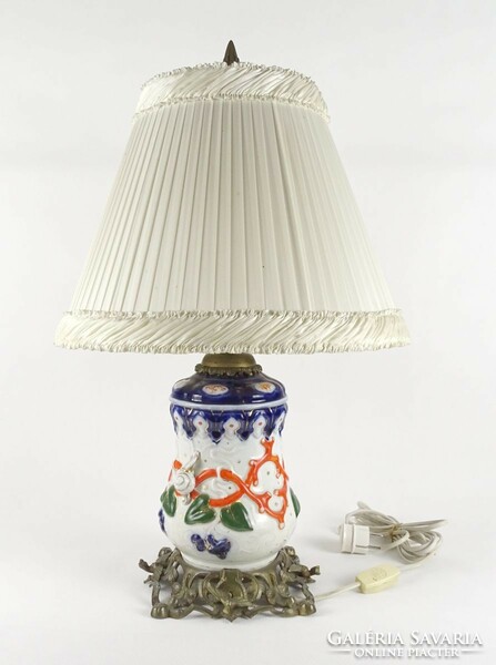 1M191 old porcelain lamp with copper base 65 cm