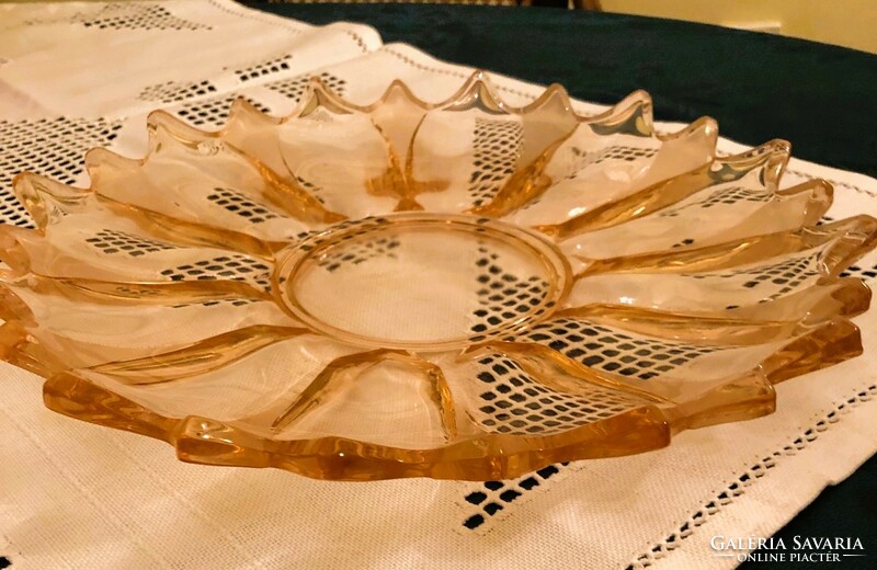 Art deco lazac színű üveg tortatál, süteményes tál 30 cm átmérő