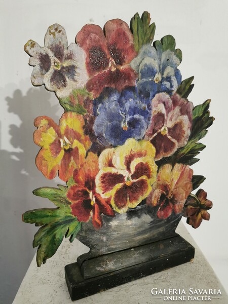 Floral, painted folk door support. Rare