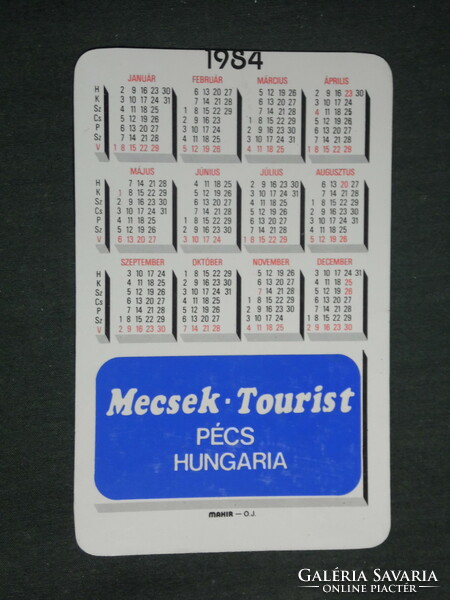 Kártyanaptár, Mecsek tourist, Pécsi tó, Orfű kemping, 1984,   (3)