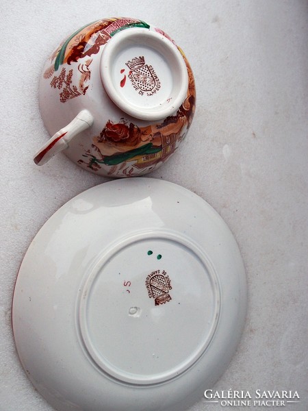 Antique sarreguemines cup + coaster damaged