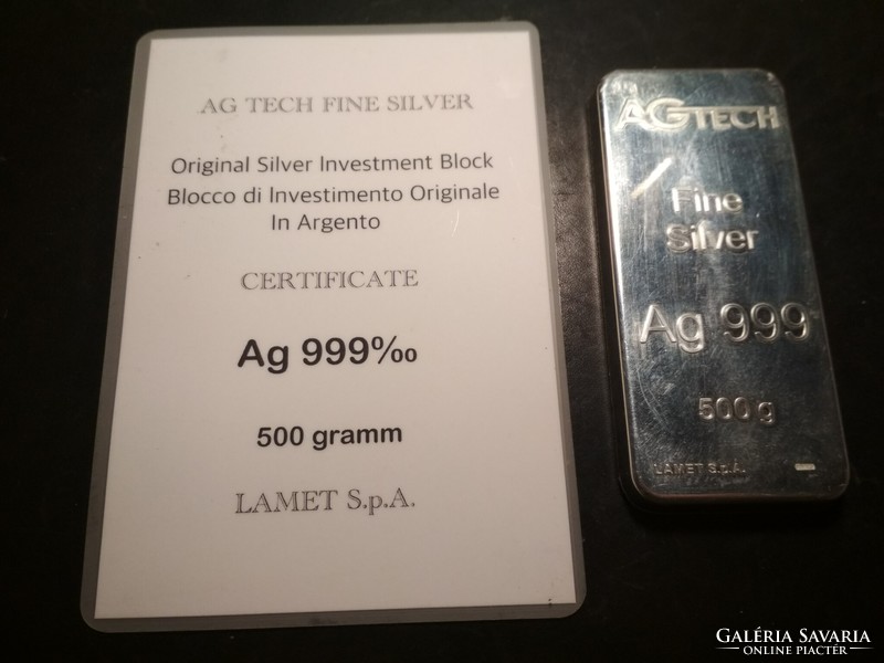 Befektetési ezüst 99.9%-os színezüst tömb, 500g