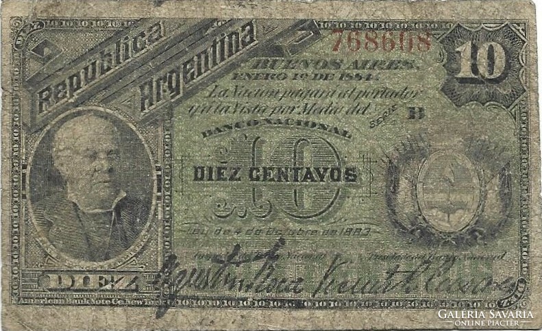 10 centavo centavos 1884 Argentina Ritka