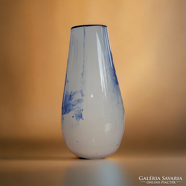 Antik Muránói ? fehér többrétegű üveg váza óceán habjait imitáló mintával