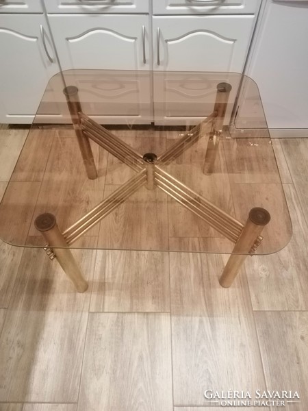 Brass coffee table with tempered smoked glass top
