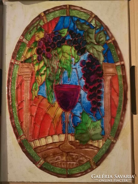 Üvegfestett kép - Boros pohár és szőlő