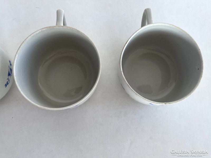 4db régi, antik Zsolnay kék virágos porcelán teás-, kávés csésze