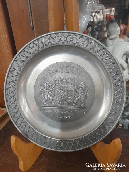 Retro German, Germany Bayern pewter wall plate, plate. Marked. 21 Cm.