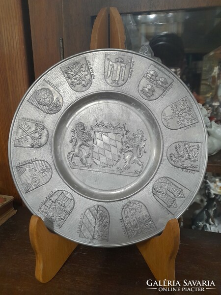 Retro German, Germany pewter wall plate, plate. Marked. 24 Cm.