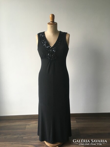 New, label m&co black long party dress, elegant casual maxi dress - size: 38, m