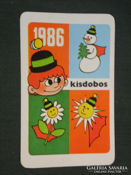 Kártyanaptár, Kisdobos ifjúsági magazin, újság, grafikai rajzos,humoros, hóember,1986,   (3)