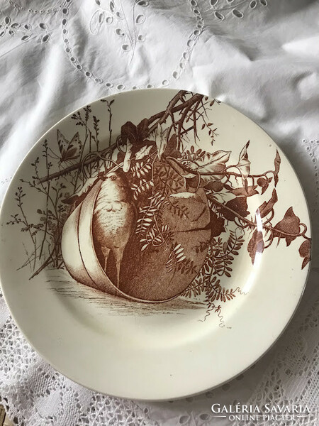 Antik, madárkás fajansz tányér