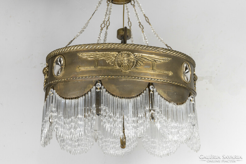 Art Nouveau large spaghetti glass chandelier