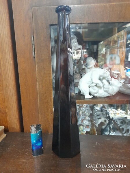 Dark purple 6-angled glass vase, flask. 32 Cm.