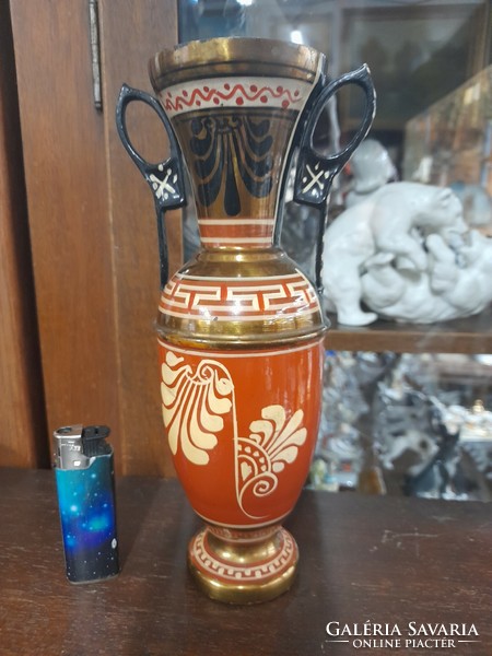 Hand-painted copper vase with Greek scene. Marked. 23 Cm.