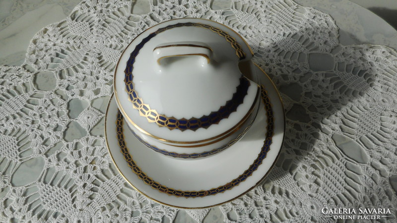 Antique porcelain sugar bowl, with mustard