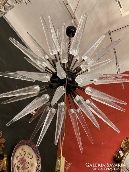 Sputnik chandelier (black frame, with Murano glass rods)