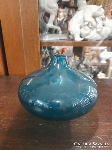 Régi Kék Üveg Gömb Váza.8.5 cm.