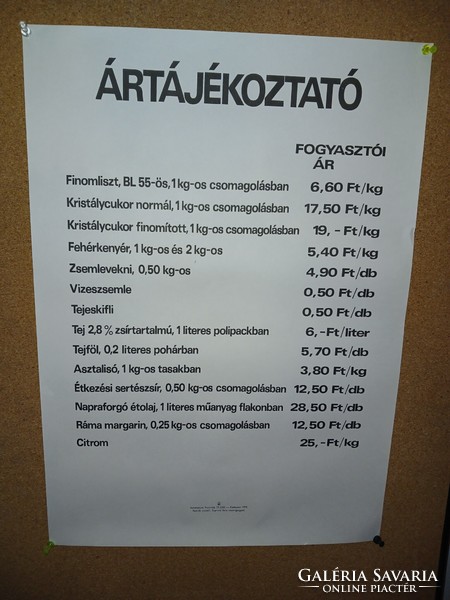 Ártájékoztató plakát,hirdetmény