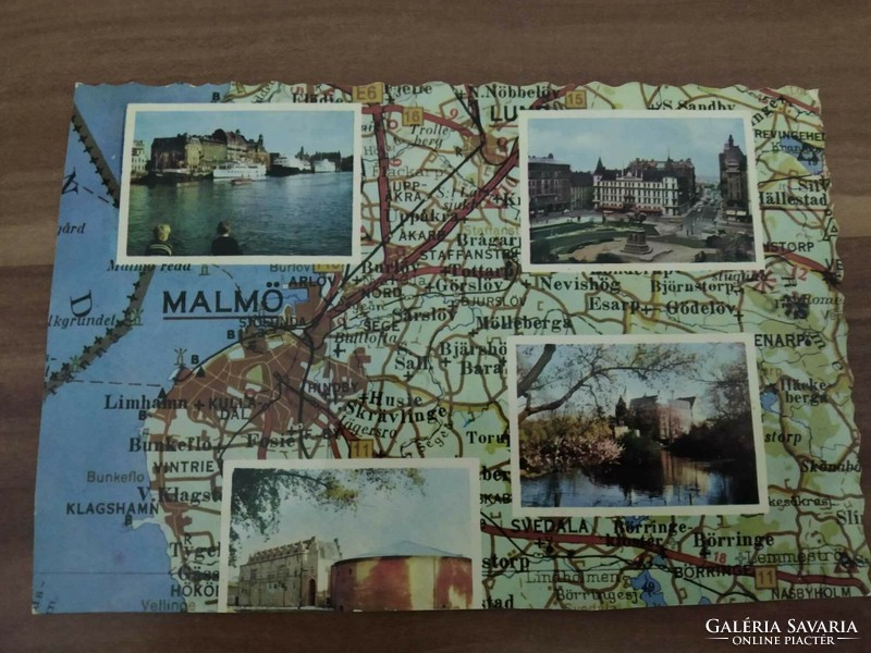 Malmő, térképes képeslap,használt, 1968-as