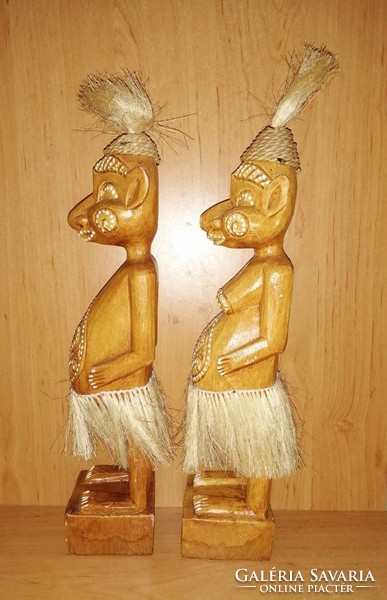 Polinéz szigetek, néprajzi gyűjtői szoborpár ajtónálló lélekvigyázók  - 35-37 cm (K)