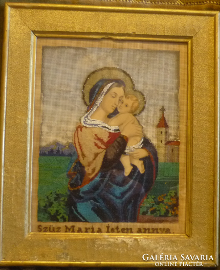 Antique embroidery, made of pearls. / In frame, nun's work /.