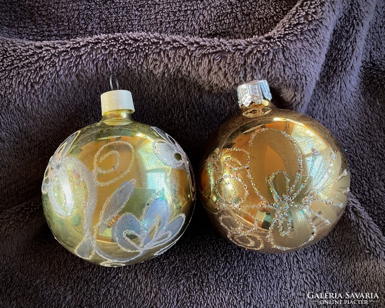 2 db retro üveg gömb karácsonyfadísz sárga Csehszlovák