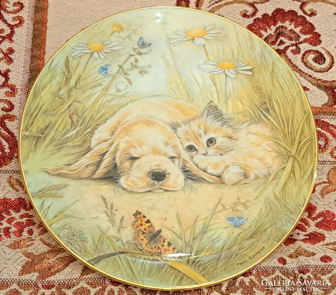 Dog and cat porcelain decorative plate, wall plate (l