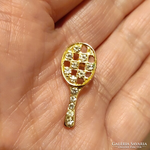 Cute tennis racket gold plated metal pin