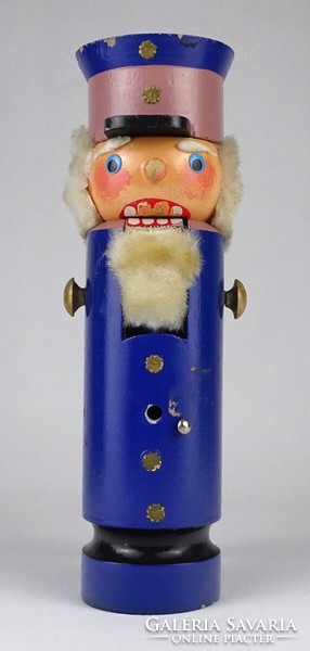 1O919 old blue figural wooden nutcracker 21 cm