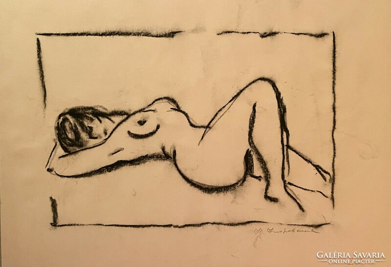 Nyina Florovskaya, female nude 20, charcoal drawing, cardboard, 25 x 36 cm, unframed