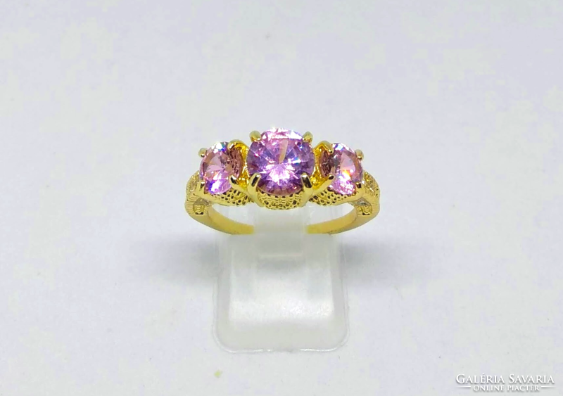 Töltött arany (GF), rózsaszín CZ köves gyűrű 15