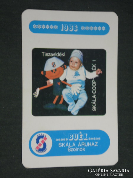 Kártyanaptár, Skála Coop áruház Szolnok, reklám figura, baba, 1986,   (3)