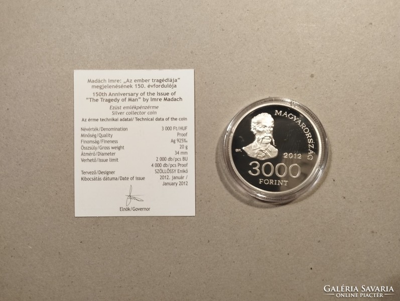 Hungary-imre madách, 3000 ft, silver, pp, 2012