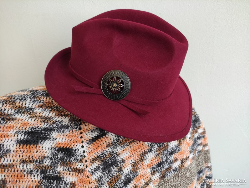 Fashion hall hat association pretty vintage burgundy women's hat with brooch button